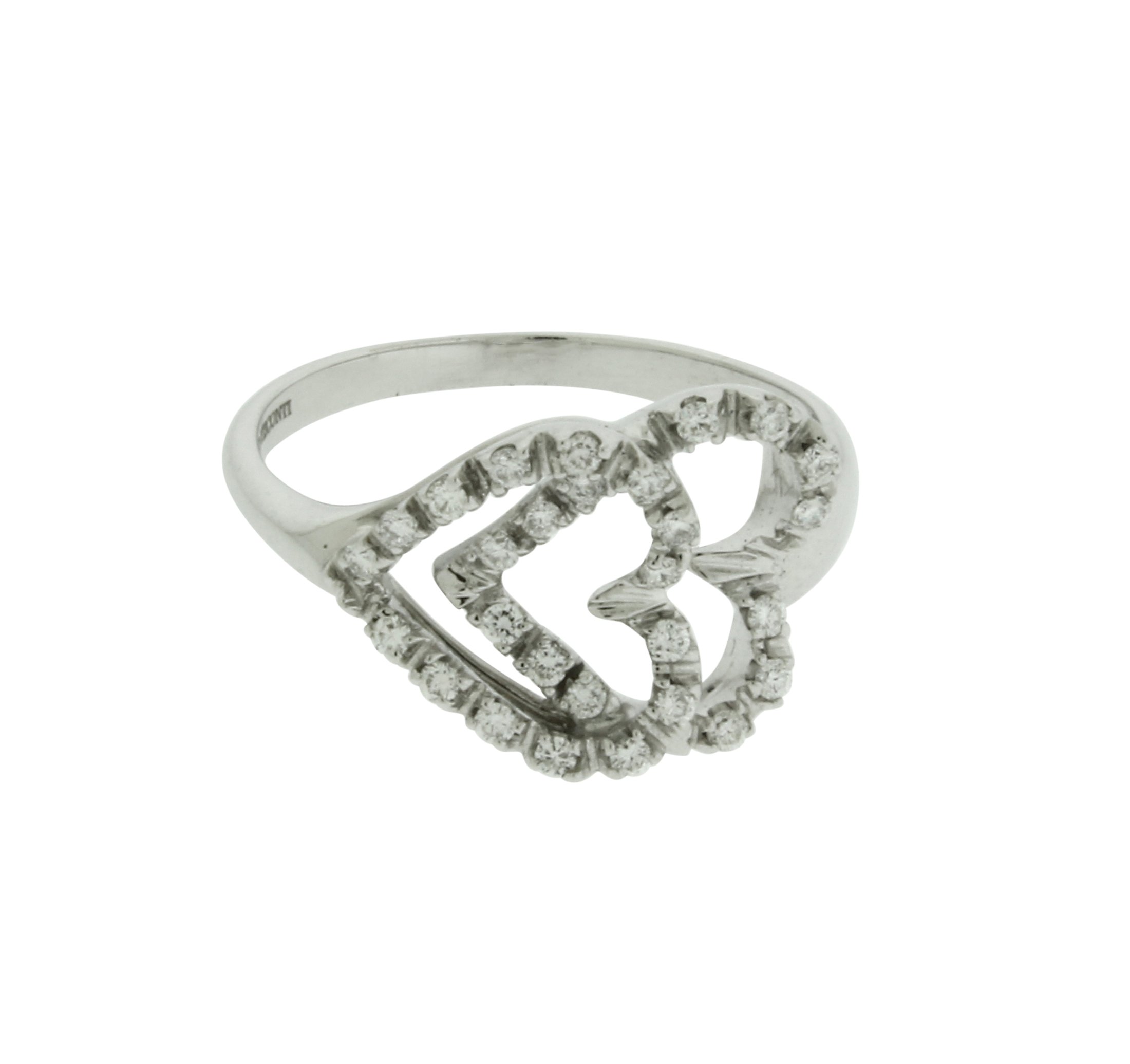 Giorgio Visconti diamond double heart ring in 18k white gold size 7.5