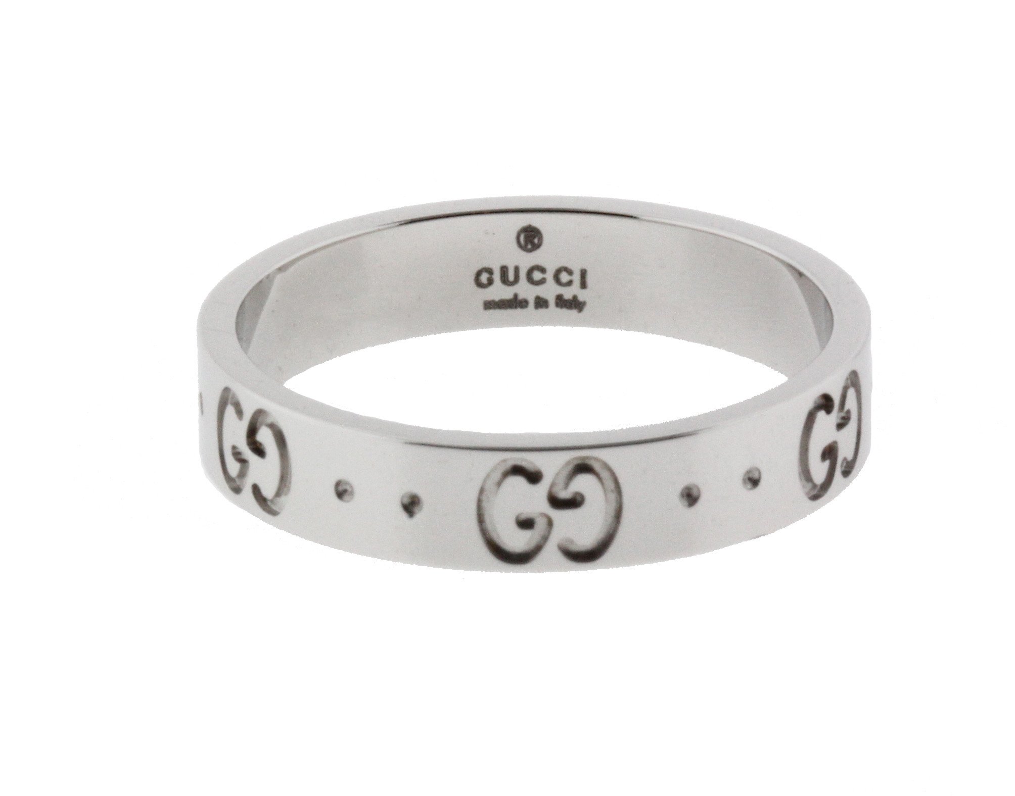 Gucci Icon thin band band ring in 18 karat white gold new in box size 5.25