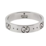 Gucci Icon Thin Band Ring In 18 Karat White Gold Size 6.5