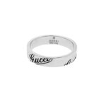 Gucci Logo Thin Band Ring In 18K White Gold Size 11 USA 5.75