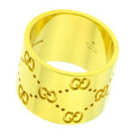 Gucci Wide Icon Band Ring In 18K Yellow Gold Size 9 USA 5