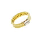 Tiffany & Co 2 Baguette Diamond Band Ring In 18K Yellow Gold Size 5