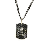 King Baby Sterling Silver Diamond Fleur-de-Lis Relic Dog Tag Pendant