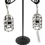King Baby Silver Caged Industrial Texture Heart Leaver Back Earrings